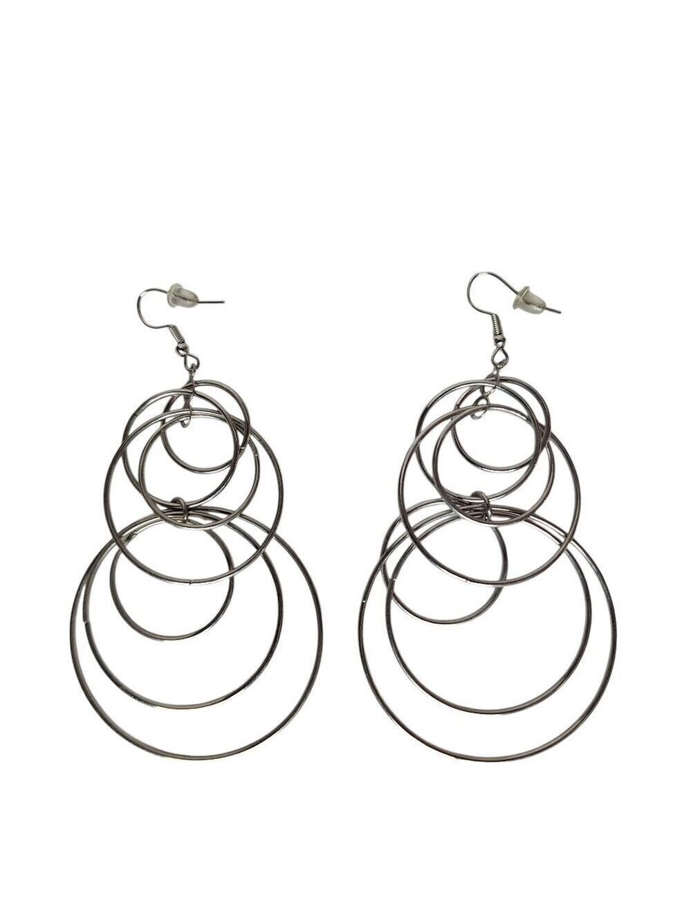 Silver Tone Chain Link Hoop Dangle Earrings Jewelry